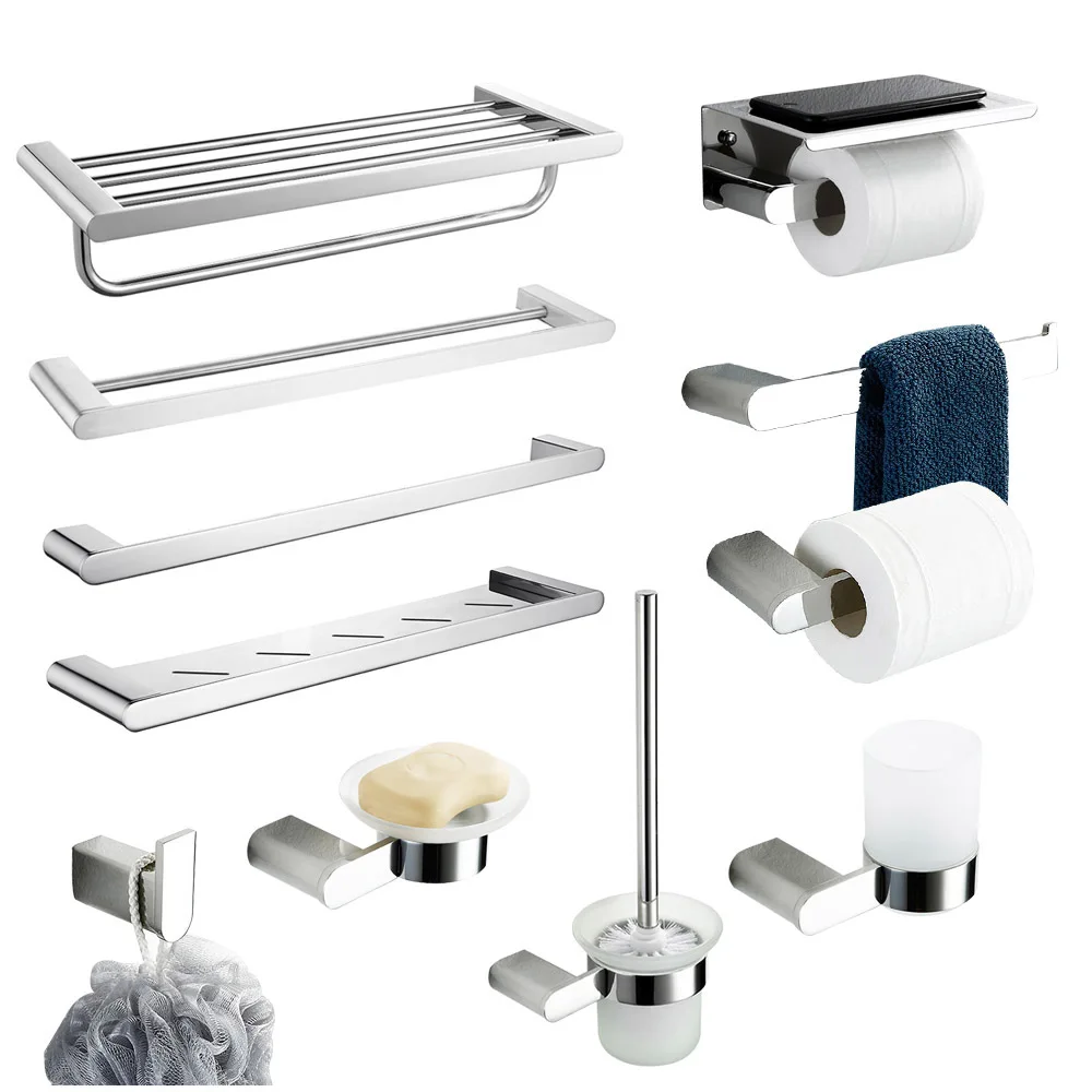 Зеркальный хромированный полированный набор аксессуаров для ванной комнаты