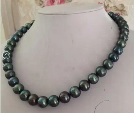 

noble jewelry gorgeous AAA 10-11 mm round black green pearl necklace