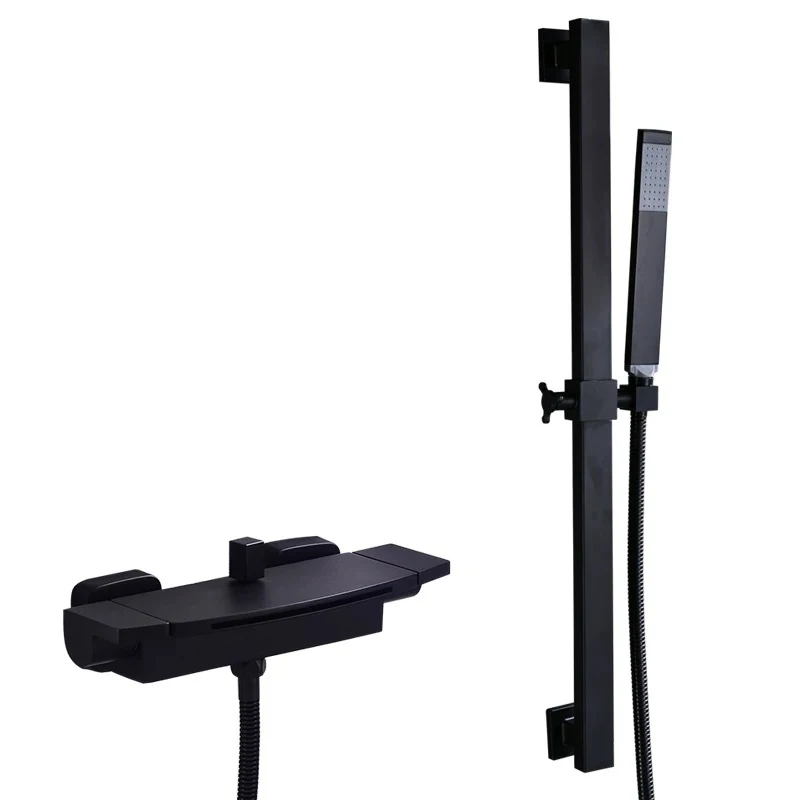 Смеситель для ванны Водопад из меди в скандинавском стиле настенный черный кран