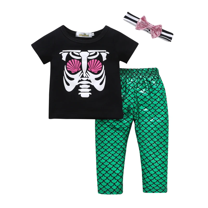 Летняя модная одежда для новорожденных девочек 3 предмета футболка с короткими