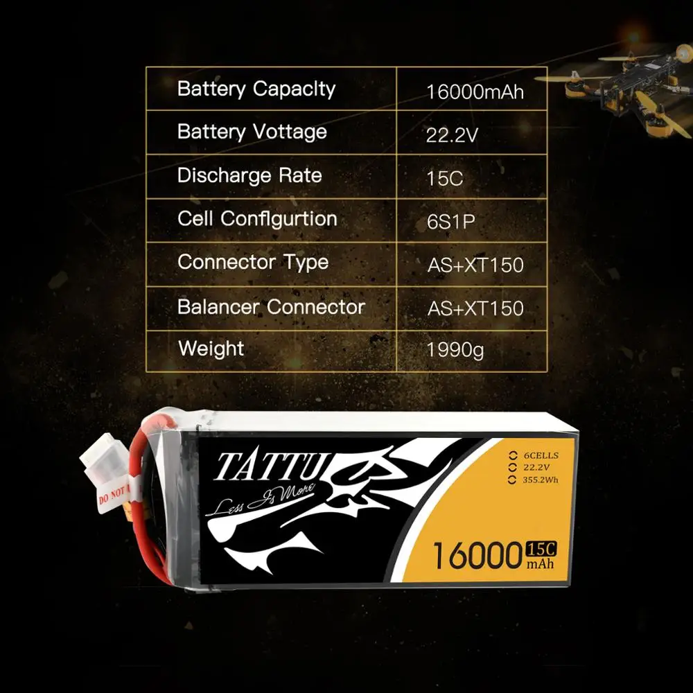 Аккумулятор LIPO TATTU 6S 22 2 в 16000 мАч 15C Max 30C для радиоуправляемого дрона|Детали и