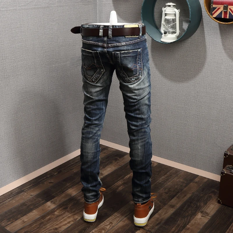 Джинсы мужские в стиле ретро рваные джинсы Slim Fit итальянском винтажные