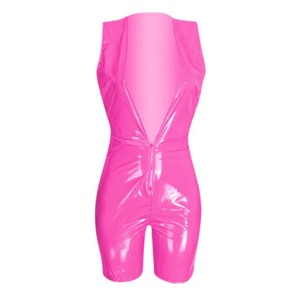 Женский комбинезон обтягивающий Блестящий Комбинезон из искусственной кожи для