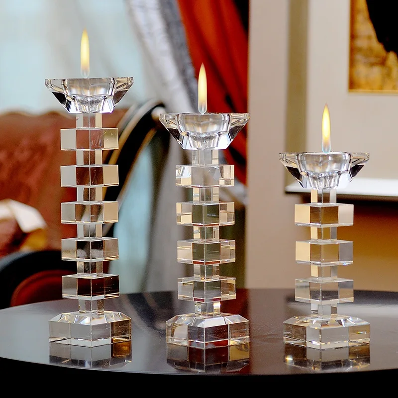 

Nordic Crystal Glass Candle Holder Single Head Dual Purpose Wedding Decor Candelabra Coffee Table Centerpieces Home Decoration
