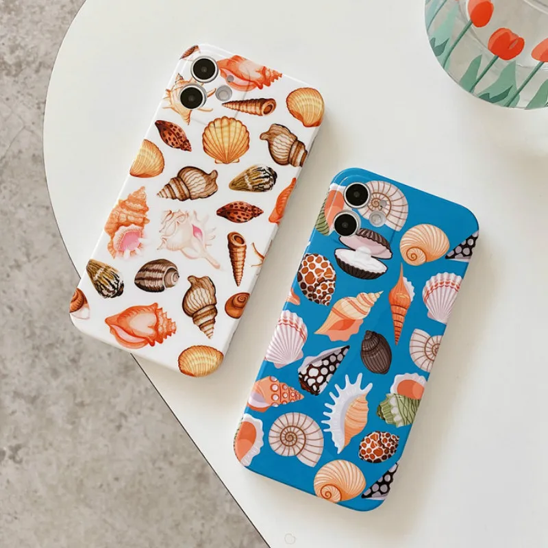 

Cute Conch Pattern Anti-fall Protective Shell Back Cover Phone Case Capa For iPhone 12 MiNi 11 Pro XS Max XR X SE2 8 7 6 6S Plus
