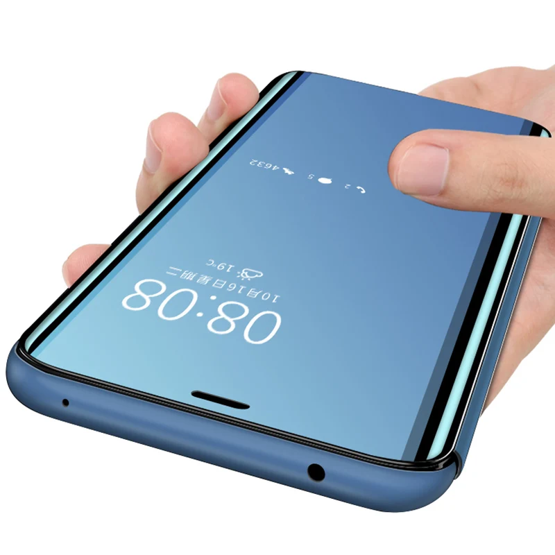 Зеркальный флип-чехол с покрытием для iphone 11Pro Max XR X 8 7 6 6s Plus, тонкий прозрачный чехол с окошком для samsung Galaxy S8 S7 S6 A7 A5