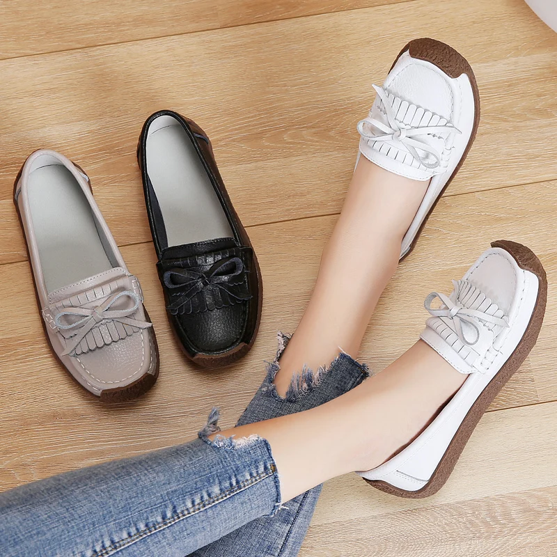 

Women Casual Shoes Cow Leather Spring Summer Autumn Tassels Sewing Fashion Comfort Soft Light Female Loafer Antiskid Flats Retro