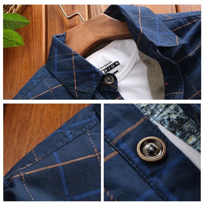 Мужская Уличная флисовая рубашка большого размера на осень и зиму бархатная