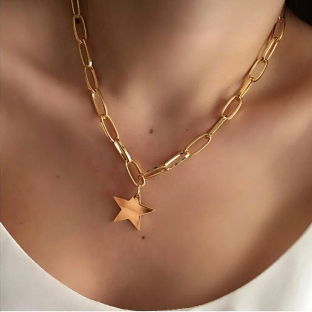 

Ожерелье женское из металлического сплава с подвеской в виде плоской звезды, золотого и серебряного цвета, короткая цепочка до ключиц, модн...