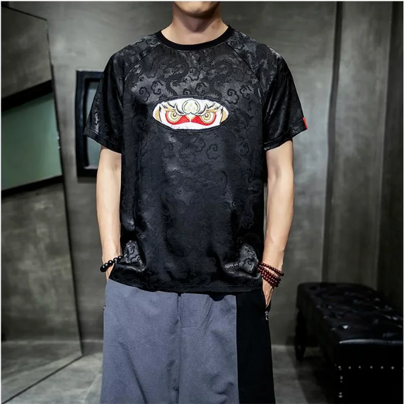 

Мужская свободная футболка с коротким рукавом и круглым вырезом, в китайском стиле