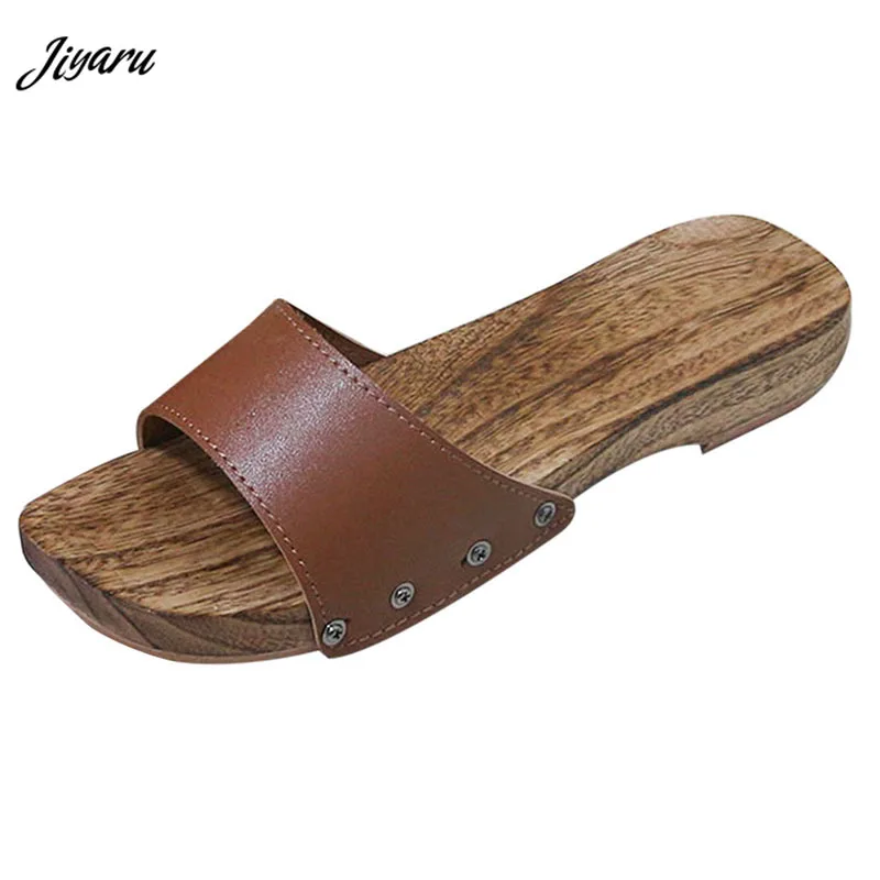 Женские деревянные шлепанцы Geta модные с заклепками женские сандалии Zapatos De Mujer