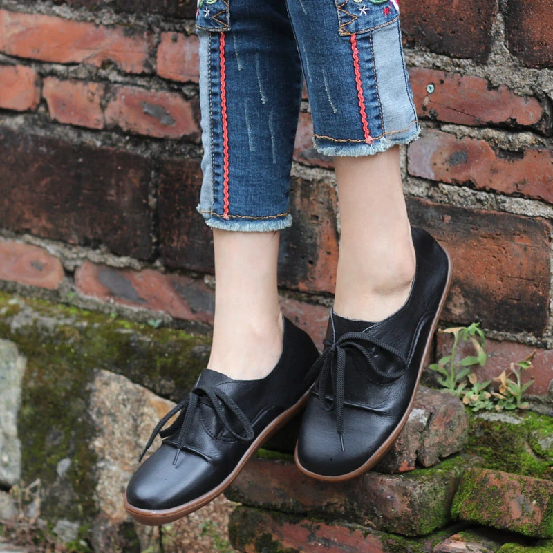 Женская обувь из натуральной кожи на плоской подошве повседневная без каблука