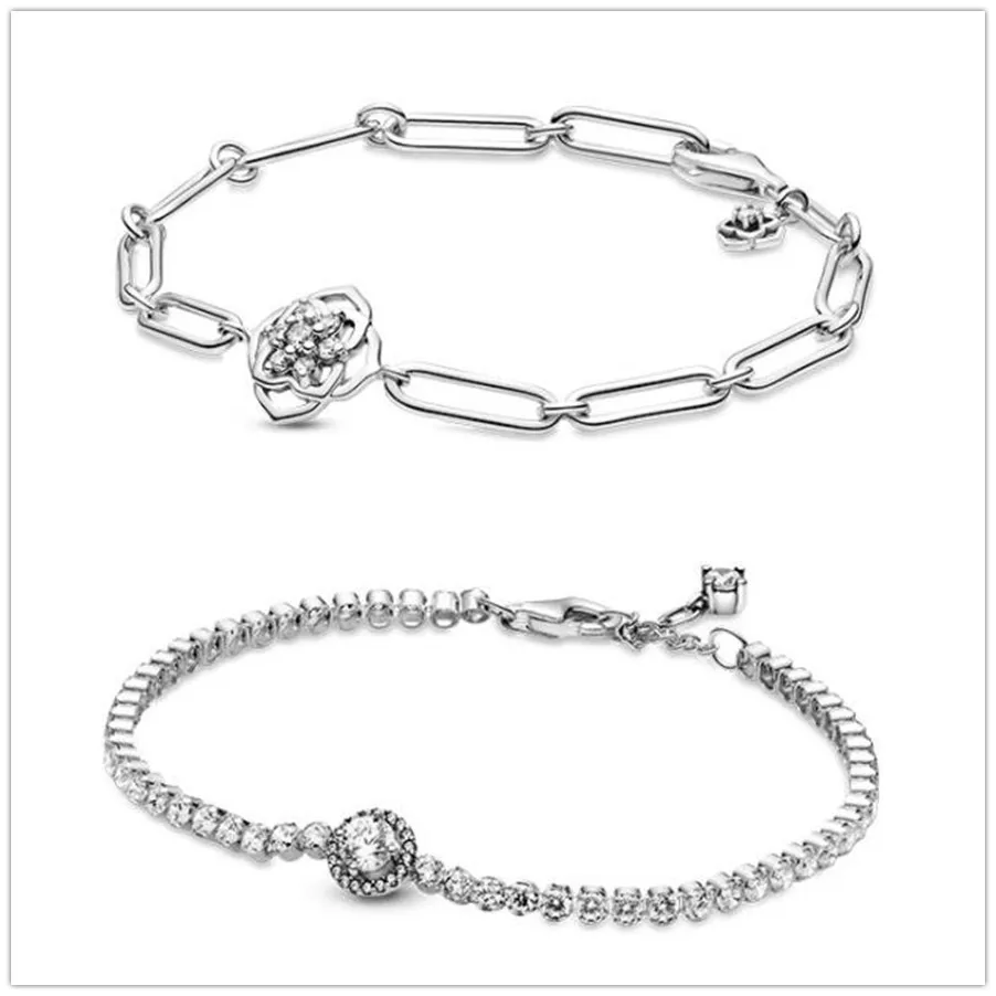 

Authentic 925 Sterling Silver Timeless Sparkling Halo Tennis pandora Bracelet Fit Bead Charm Diy Fashion Jewelry