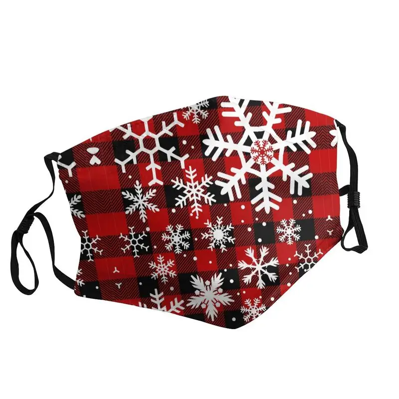 

Christmas Snowflakes With Red And Black Buffalo Plaid Pattern Mouth Face Mask Adult Mask Dust Protection Cover Respirator Muffle