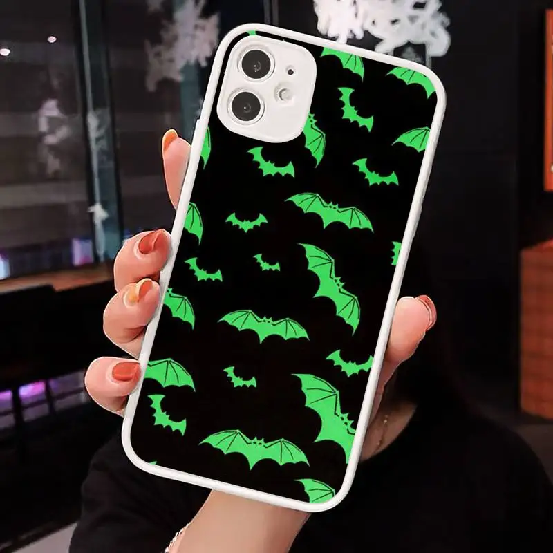 

Bat Skeleton Halloween pattern horror Phone Case Matte transparent For White iPhone 12 Mini 11 Pro XR XS Max 7 8 Plus X Back