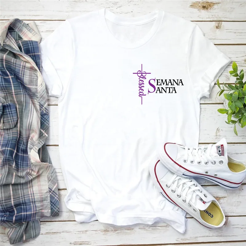 

Printing SEMANASANTA Blessing Elegant Lady T-shirt AOWOF 2020 Summer New Unisex Fashion T-shirt