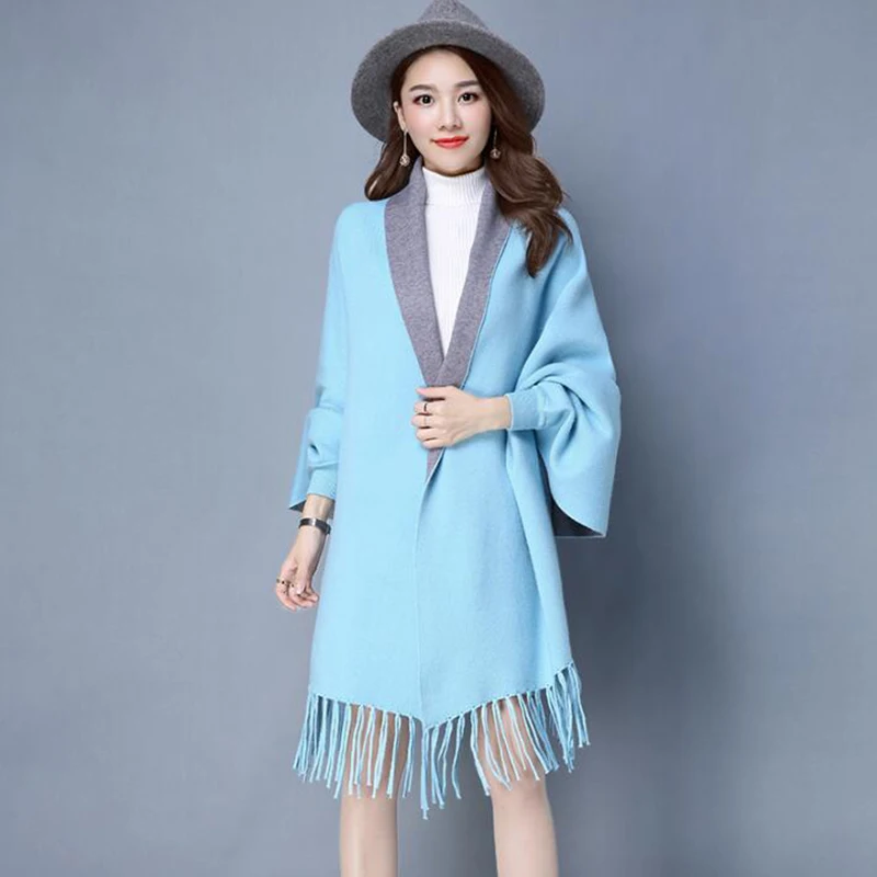 Женский свитер шаль пальто трикотажная с бахромой рукав летучая мышь женский