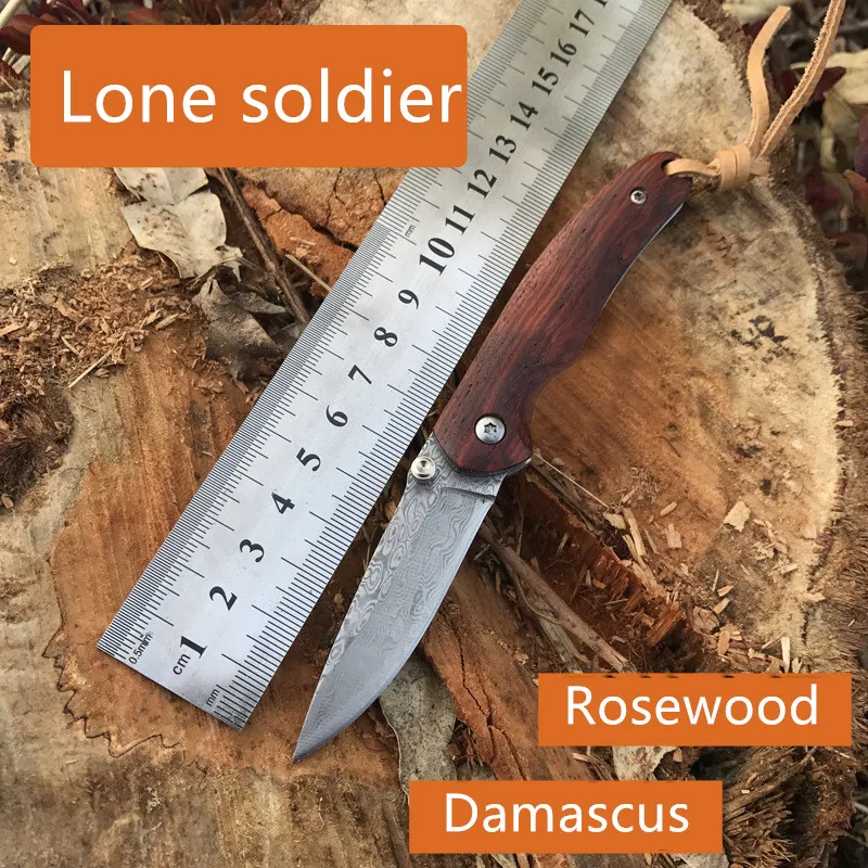 

Handmade Folding Pocket Knife Damascus Red Wood Handle Tactical Survival EDC Knives Utility Outdoor Hunting Camping Multi Tools