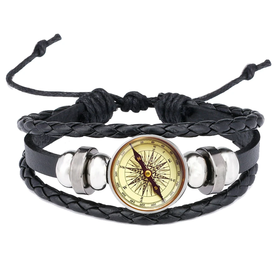 Стимпанк морские браслеты с компасом компас ветер Роза кожаный браслет со