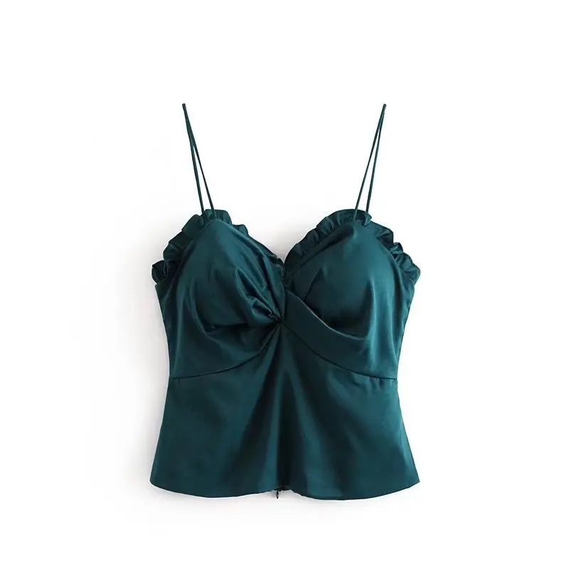 Зеленая Пикантная кружевная майка блестящая женская женские плиссированные