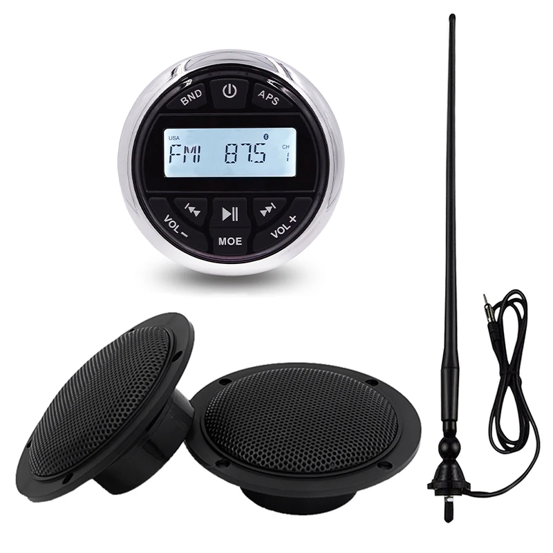 Boat Audio Receiver Mp3 Car Player+4inch Marine Waterproof Speakers For Rv Atv Pool Yacht+radio Fm Antenna