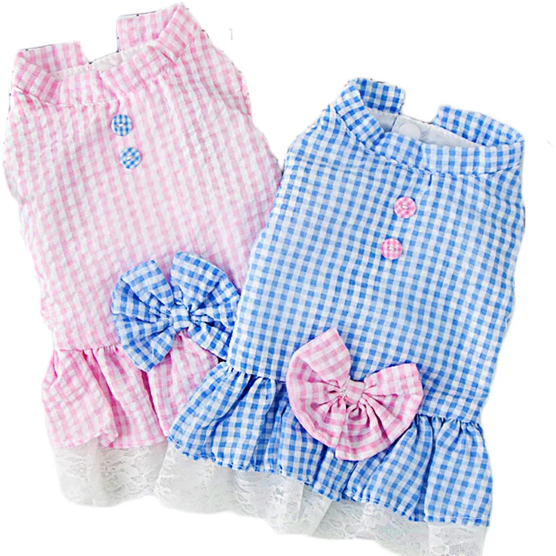 

Pet Dog Clothes Plaid Dress For Cat Puppy Dog Dresses Summer For Girls Puppy Clothing Bow Outfit Skirt ropa de perros mascotas L