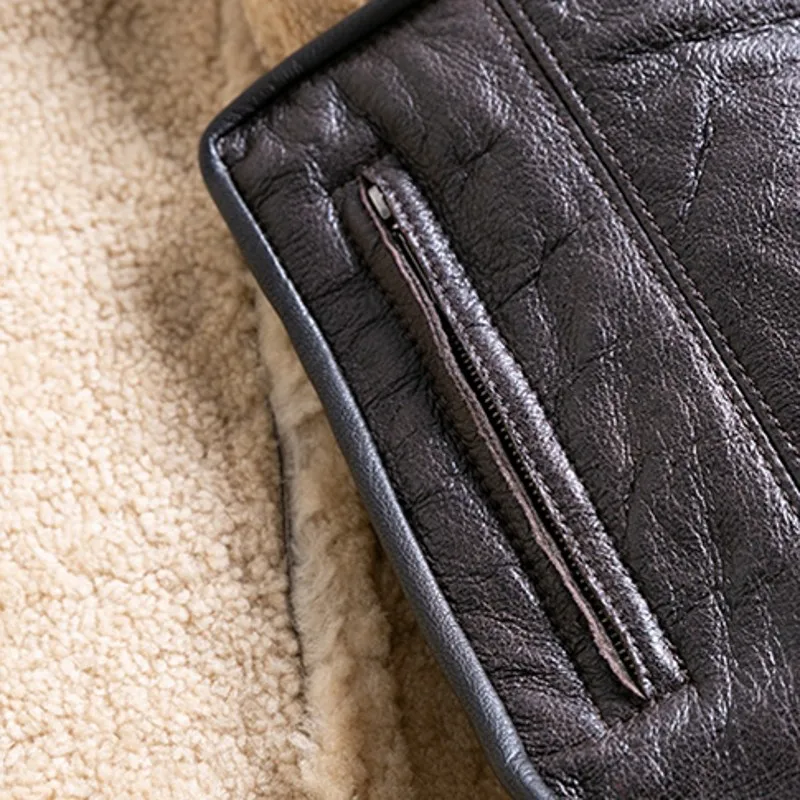 

Genuine Leather Jackets Mens Casual Over Knee Slim Button Hooded Thick Real Fur Coat Winter Natural Sheepskin Warm Outerwear