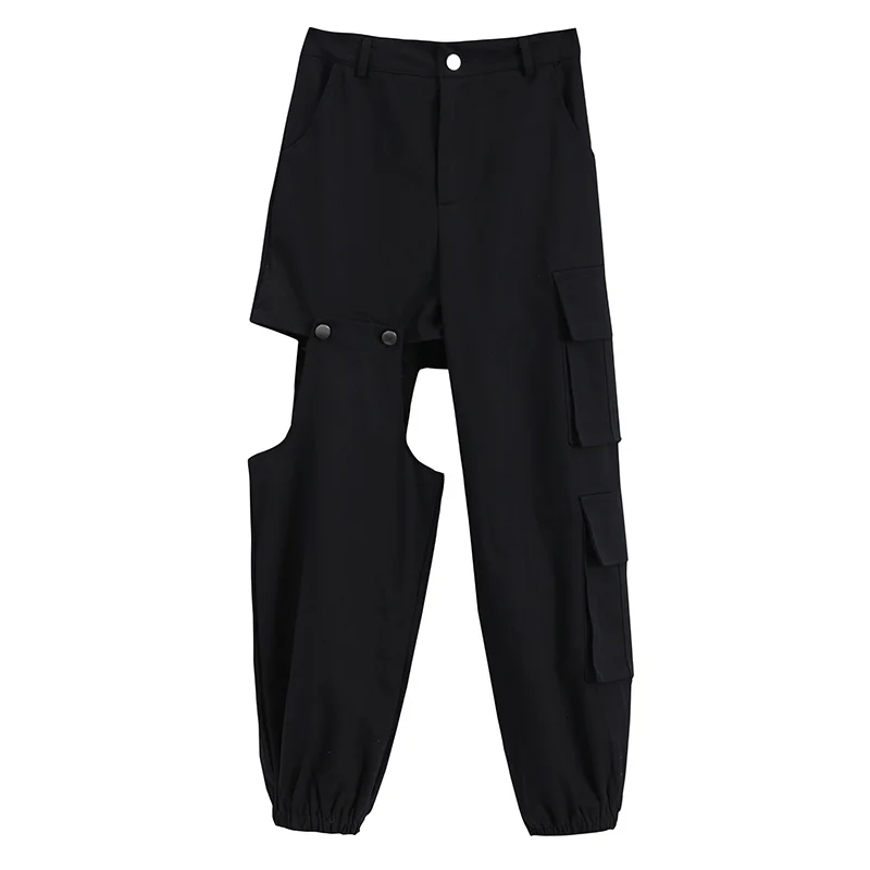 

GOOHOJIO 2020 New Streetwear Cargo Pants Women Casual Joggers Black High Waist Loose Female Trousers Cool Style Pants for Women
