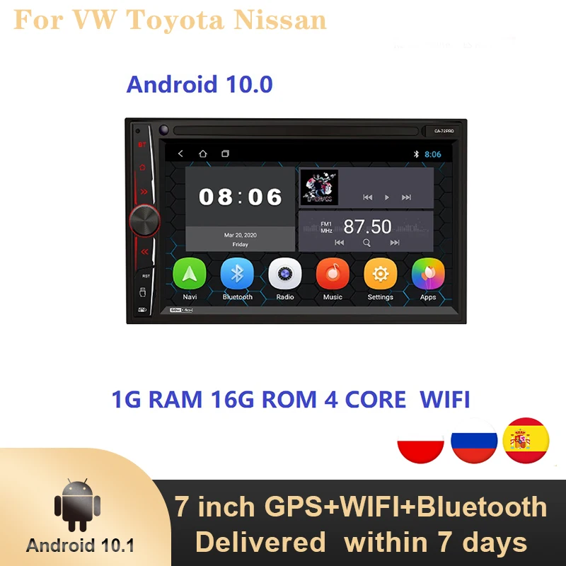 

Universele Auto Radio Android 10.1 1+16G Optional 7'' Touch Screen Car Multimedia Player GPS Wifi Bluetooth Rear View Camera