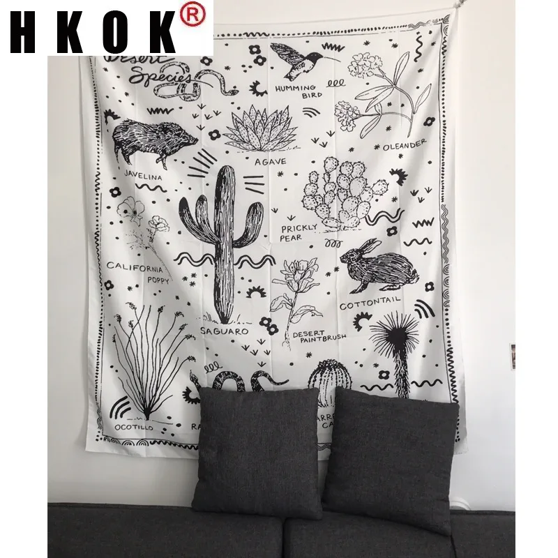 

HKOK Saguaro Cactus Tapestry Wall Hanging Fabric Mural Background Cloth Wall Rugs Towel Beach Blanket Dorm Living Home Decor