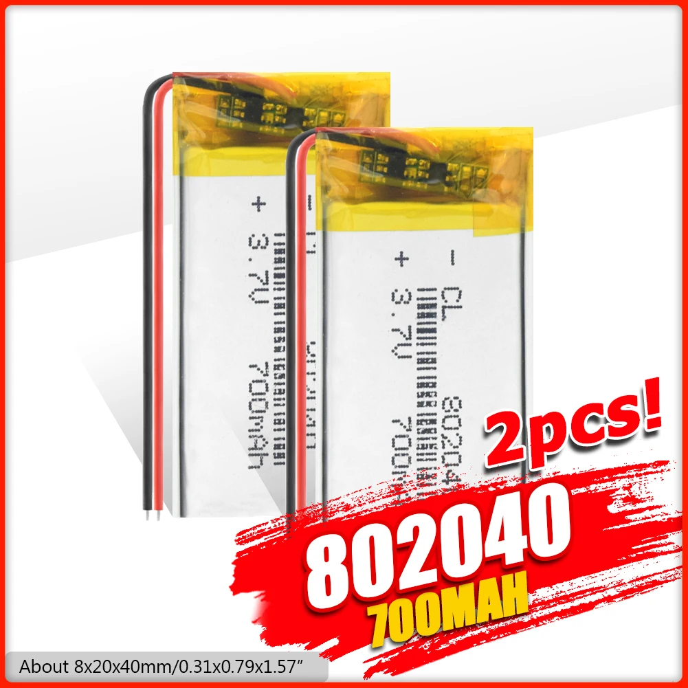 

3.7V 700mAh 802040 Li Ion Polymer Rechargeable Lithium Batteries Pcb Charge Protected Lipo Li-polymer Cell Solar Lamp Recorder