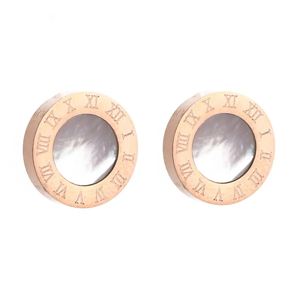 

Roman Numeral Mother-of-pearl Titanium Steel Earrings Female Simple Atmosphere Small Fresh Fashion Student Ear Jewelry