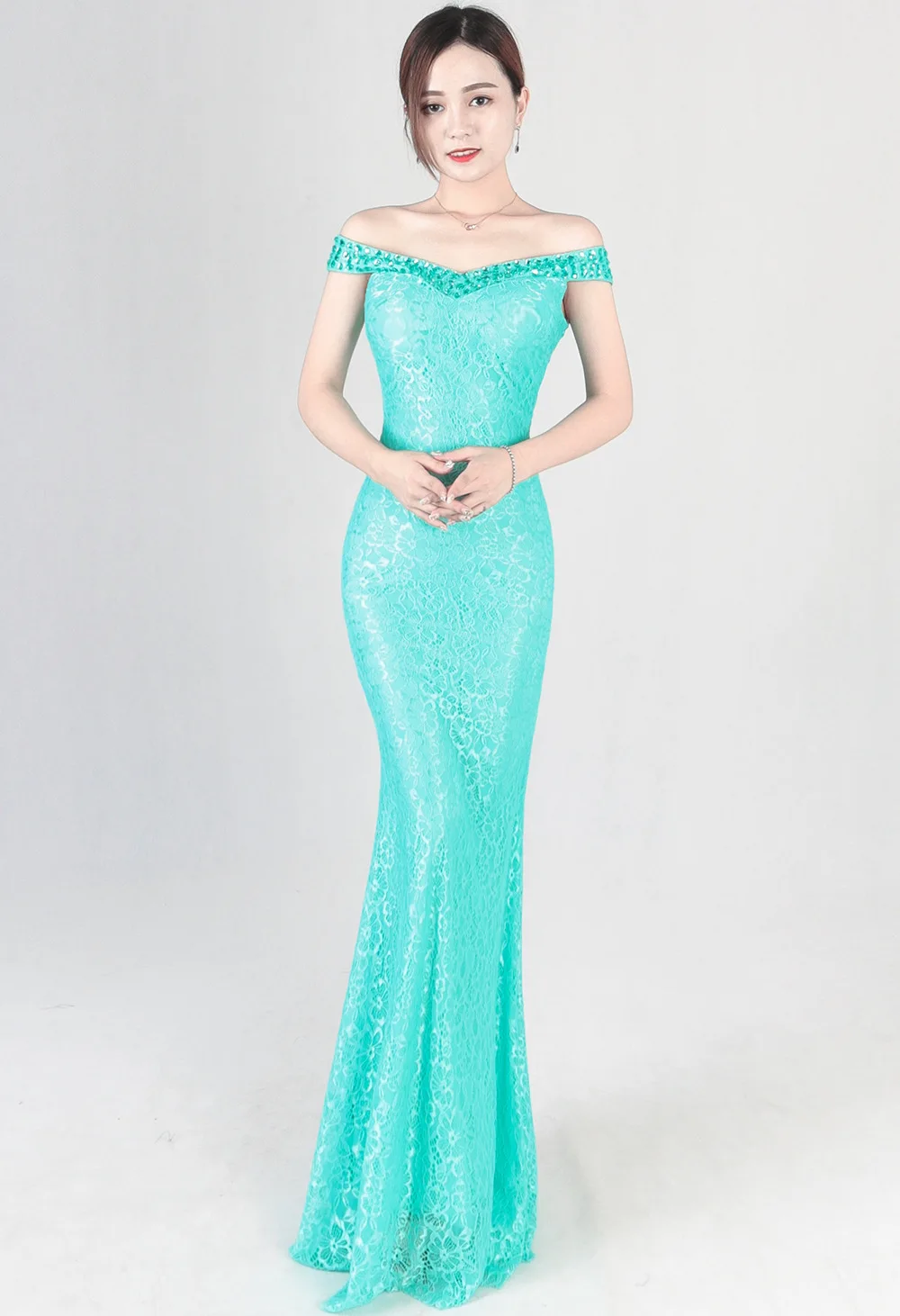 

Sexy Off The Shoulder Long Evening Dress Party Elegant 2019 100% Lace Mermaid Prom Gowns Abendkleid