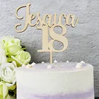Персонализированный Деревянный Топпер для торта С Днем Рождения, имя на заказ и возраст Золотой зеркальный Топпер для торта на день рождения, элегантный декор для дня рождения