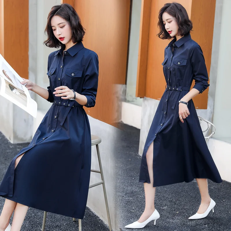 Платье-рубашка 2021 Новое корейское платье чистая одежда с длинным рукавом юбка Jum |