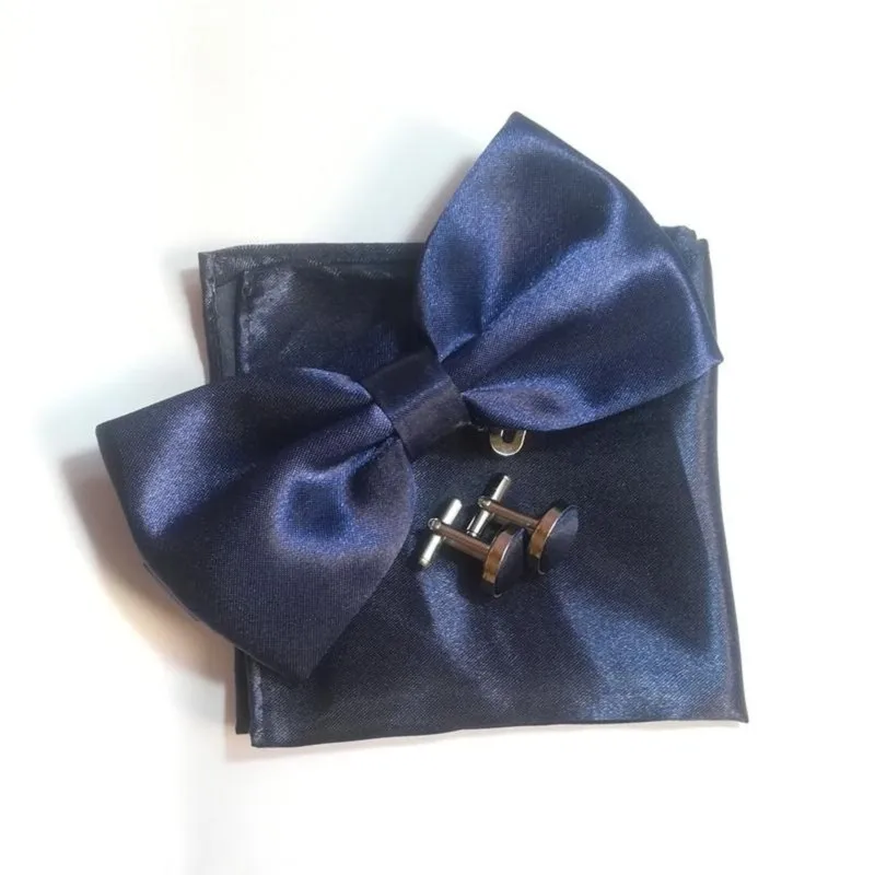 B017 dark blue Мужской галстук-бабочка платок запонка белая бабочка платье рубашка Воротник Кнопка галстук-бабочка платок запонка застежка Атлас бант - Цвет: B017 dark blue