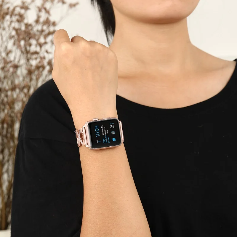 

Diamond Women Watch Bracelet for Apple Watch Band 42mm 44mm 38mm 40mm Stainless Steel Metal Strap for iWatch 6 5 4 3 2 1