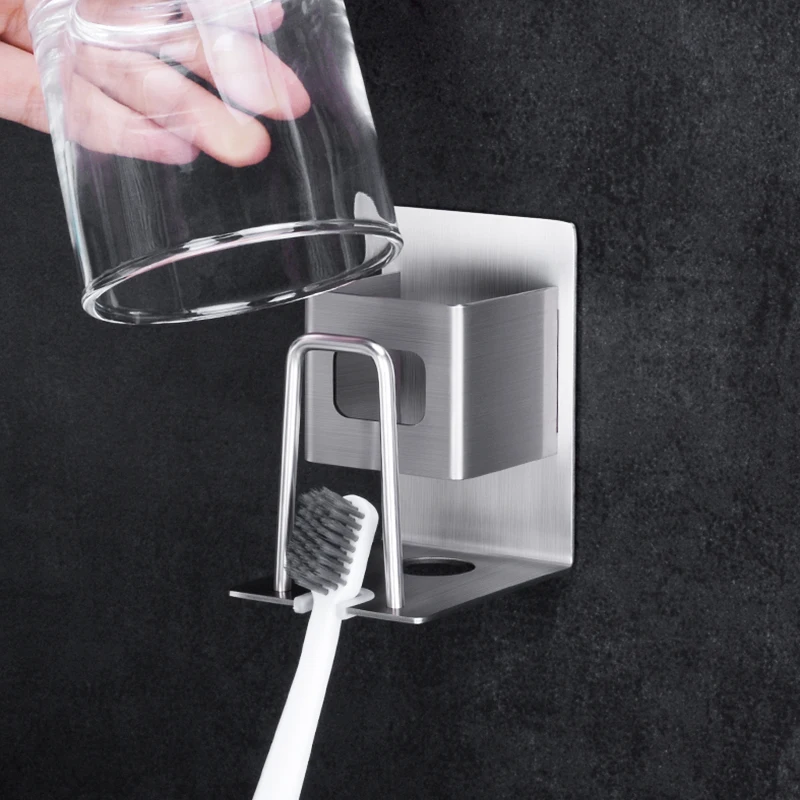 

Onlycook 304 stainless steel toothbrush holder wall-mounted mouthwash cup holder hole-free wall cup holder toothbrush holder
