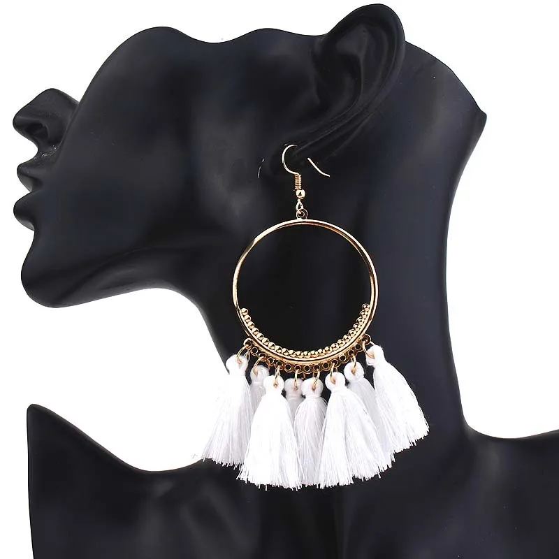 

100pcs / lot Tassel Earrings Fashion creative European and American Jewelry big ring earrings Bohemian Tassel Earrings