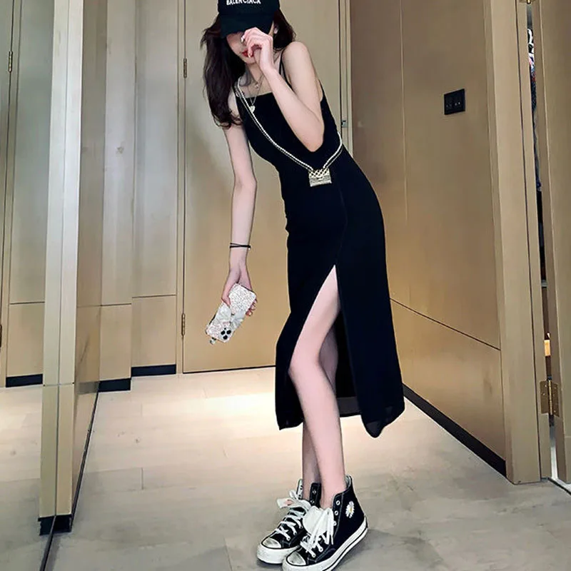 

One Piece Dress Vintage Elegant Strap Dress Women Sleeveless Sexy Floral Midi Bodycon Dress Korean Office Lady 2021 Summer Y2K