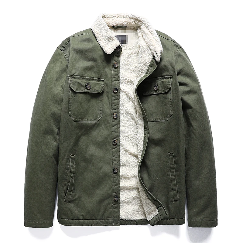 

2021 Winter Multiple Pockets Jacket Men Lapel Warm Thick Fleece Cotton Coat Vintage Casual Biker Jacket Windproof Outerwear