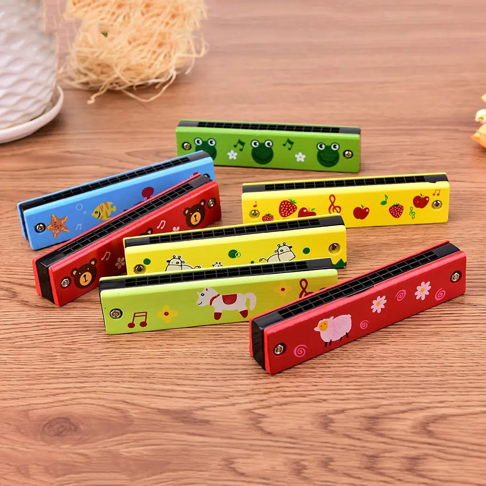 

Sale Cartoon Painted Wooden Harmonica Children Musical Educational Music Toys Instrument Random Color