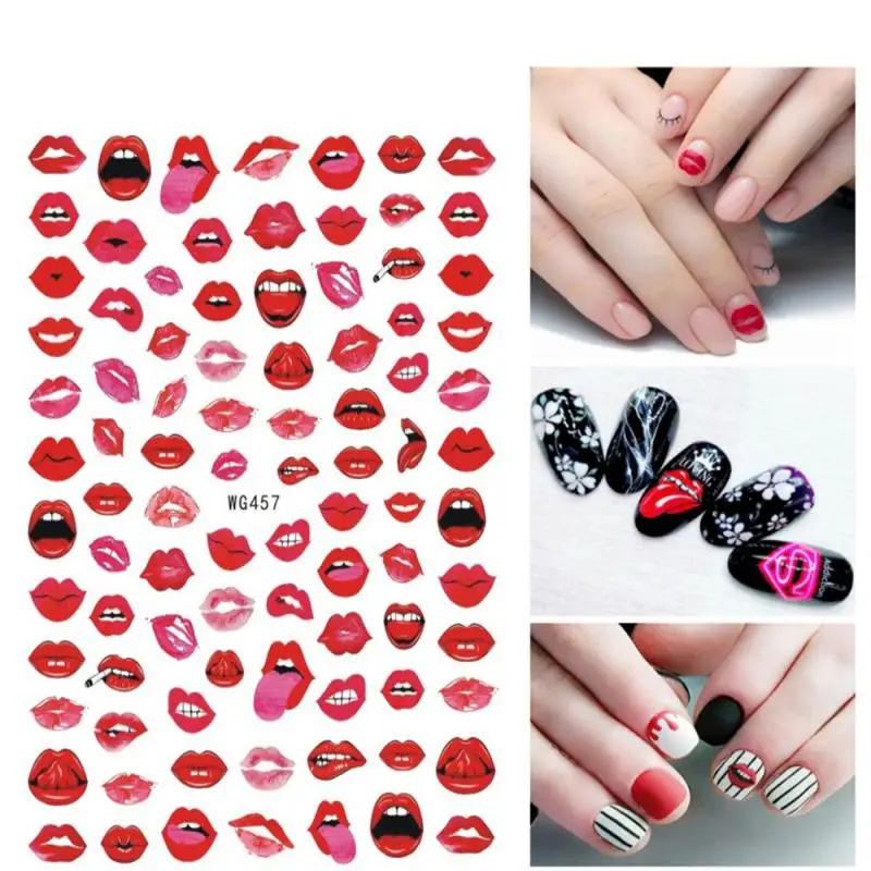 

TXD 1PCS 2021 Sexy Red Lips Nail Art Decoration Artificial Flower Decoration Paper 3D Nail Art Sticker