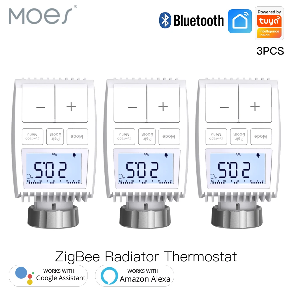 

Moes Tuya Bluetooth Thermostat Radiator Valve Actuator Smart Temperature Controller Sigmesh Heater TRV Voice Control with Alexa