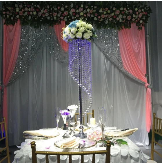 Decoraci&oacute;n de boda, soporte de flores de cristal, Pilar, soporte de flores, centros de mesa para boda, caminos-1