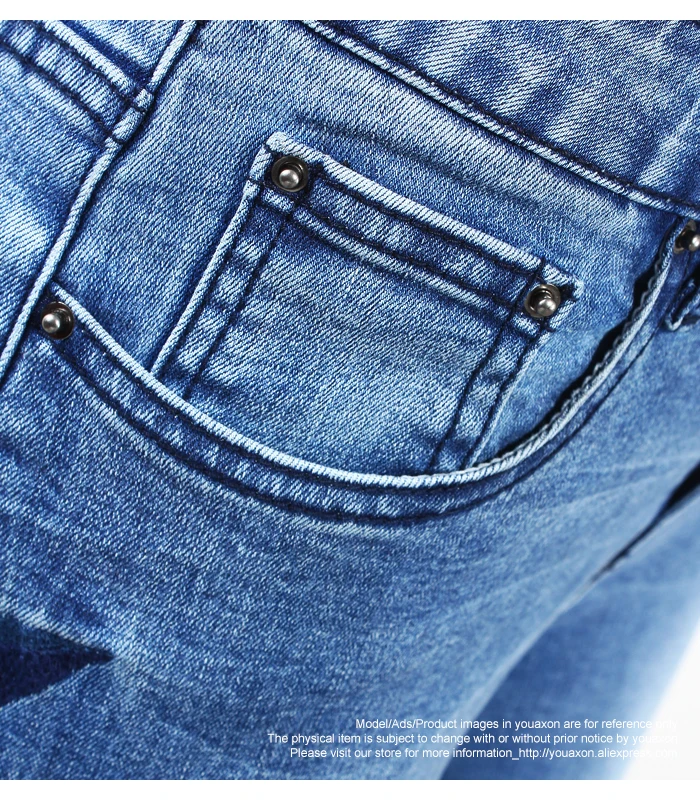 2142 Youaxon Новое поступление вышитые звезды джинсы для женщин стрейч пять карманов