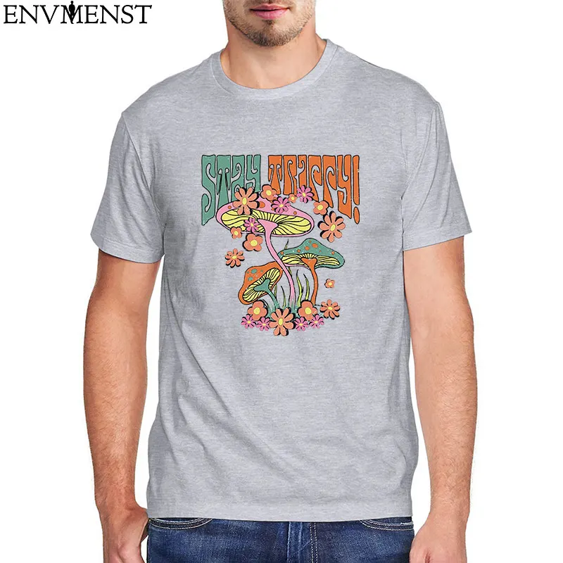 Винтажная футболка с рисунком иллюстраций грибов и декора забавная Мужская