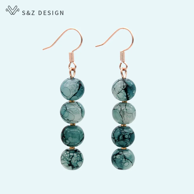 S & Z Оригинальные Модные круглые цветные стеклянные бусины Висячие серьги крючок