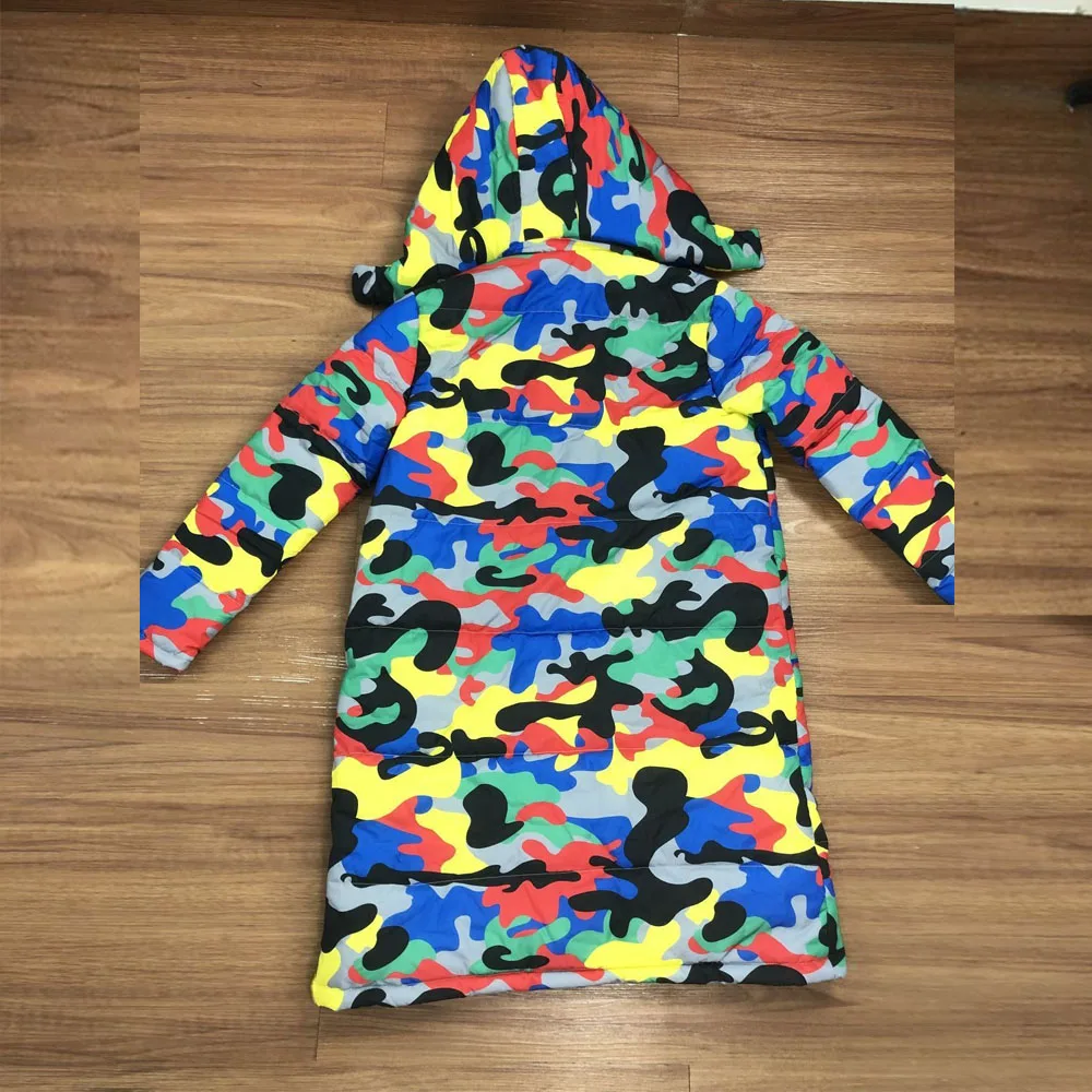 

Camouflage Print Winter Long Jacket for Women Casual Long Sleeve Hooded Pocket Puffer Jacket High Street Warm Thick Bubble Parka