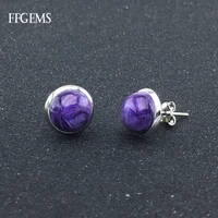 ffgems natural charoite earring 925 silver sterling gemstone fine jewelry for women lady wedding party gift with box